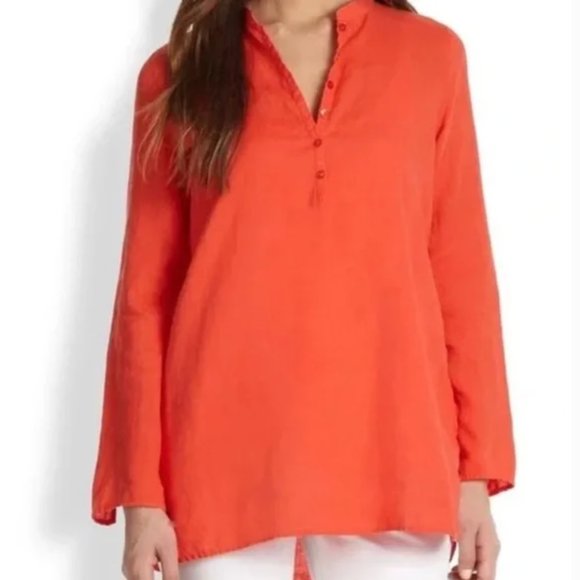 Eileen Fisher 100% Organic Irish Linen Popover Tunic Size XS Coral Oversized - Picture 1 of 11